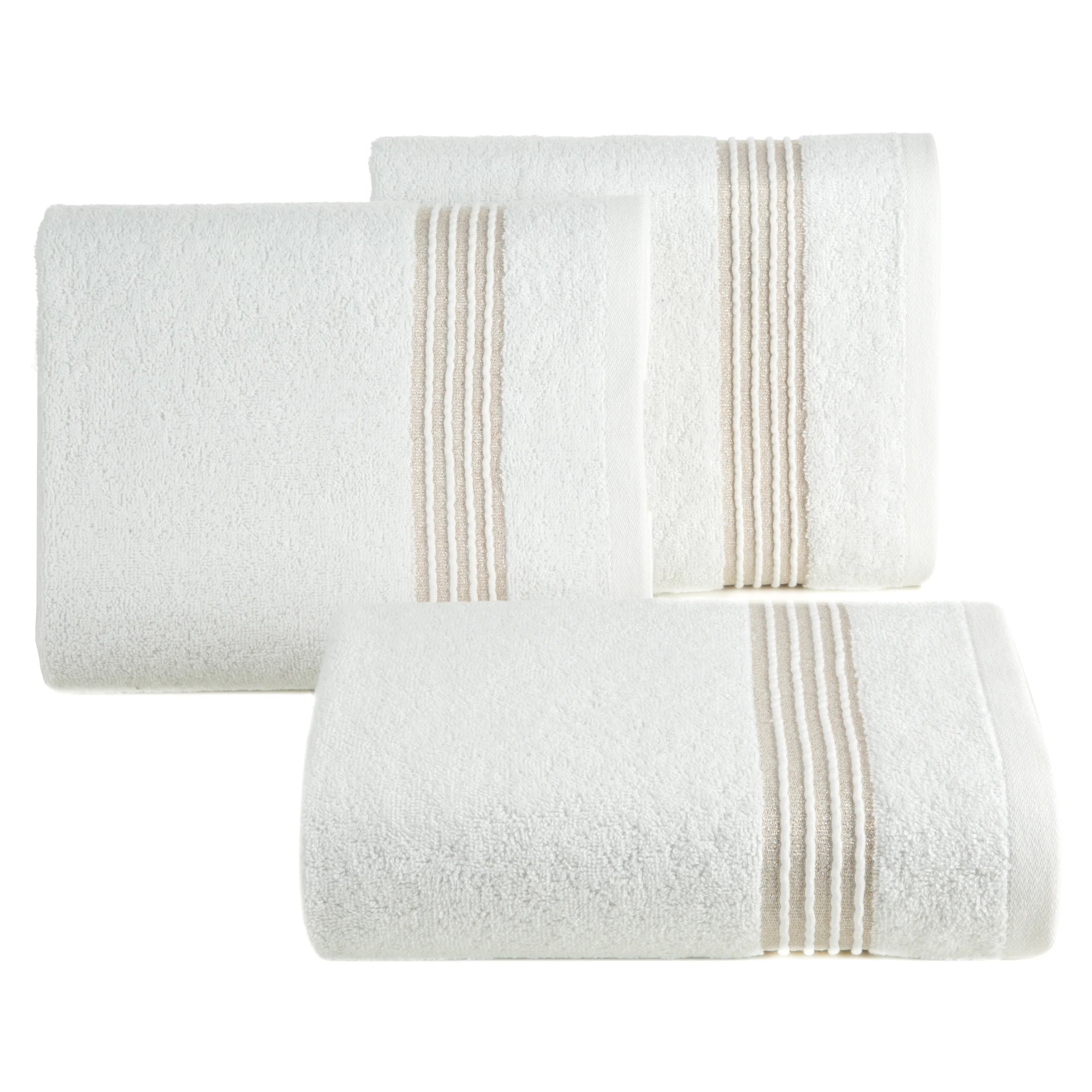 Ręcznik kąpielowy 50x90 cm bawełniany kolor biały zdobiony paseczkami 500 g/m2 LILA Eurofirany