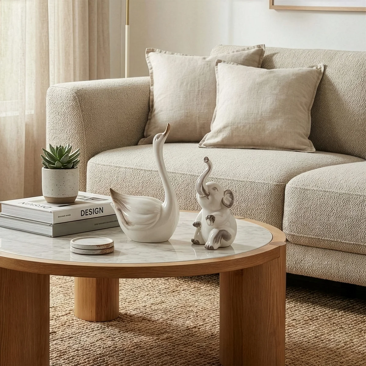 Figurka dekoracyjna łabędź kremowa 13x7x15 cm AVANI Eurofirany