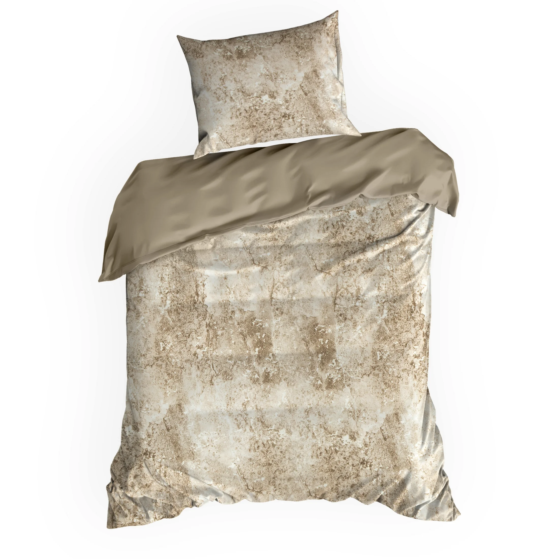 Pościel 140x200 cm satyna bawełniana kolor jasnobrązowy, beżowy z wzorem marmuru SPRING 77 Eurofirany