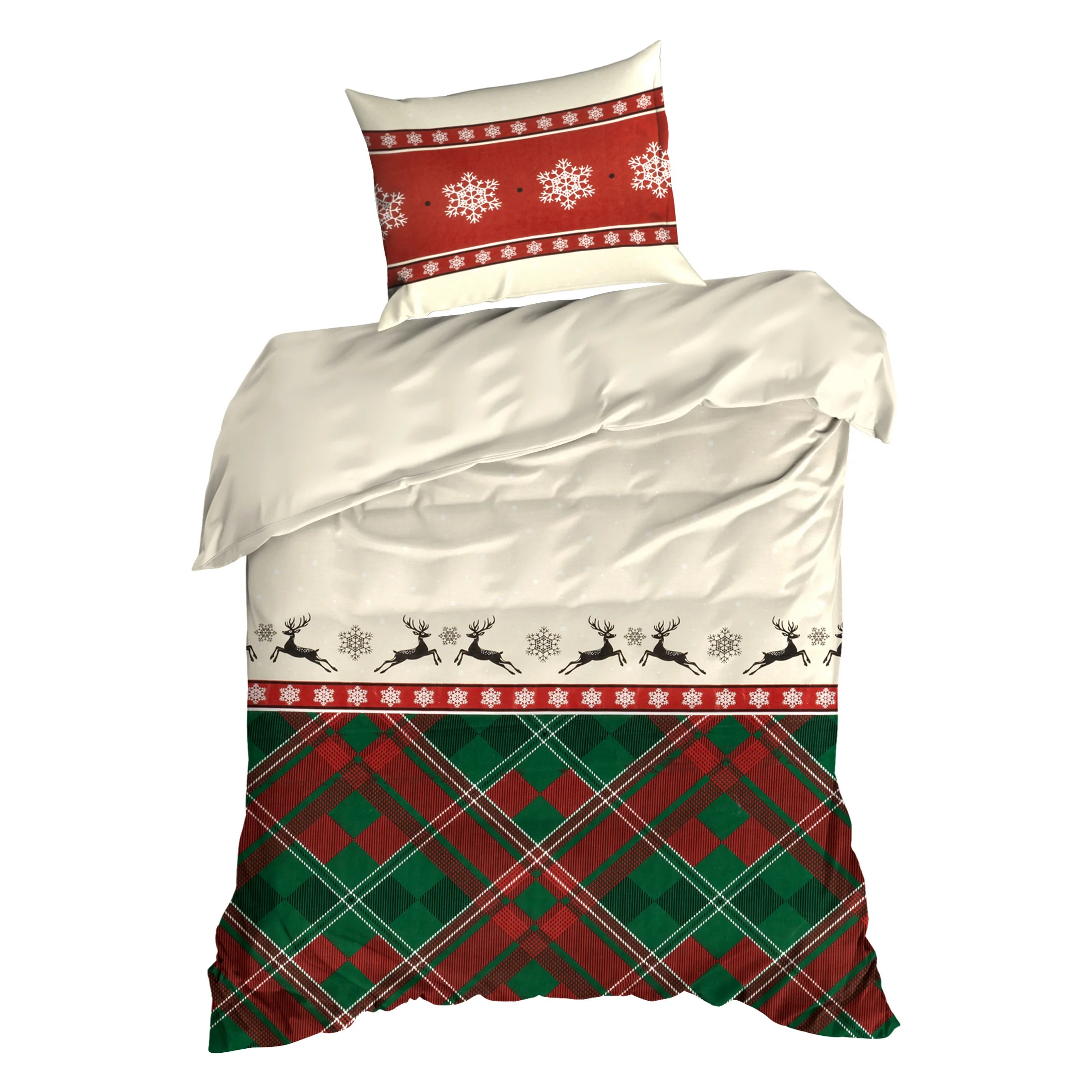 Pościel świąteczna 140x200 cm bawełna ranforce kolor czerwony, zielony zdobiony nadrukiem kraty AUSTIN Eurofirany