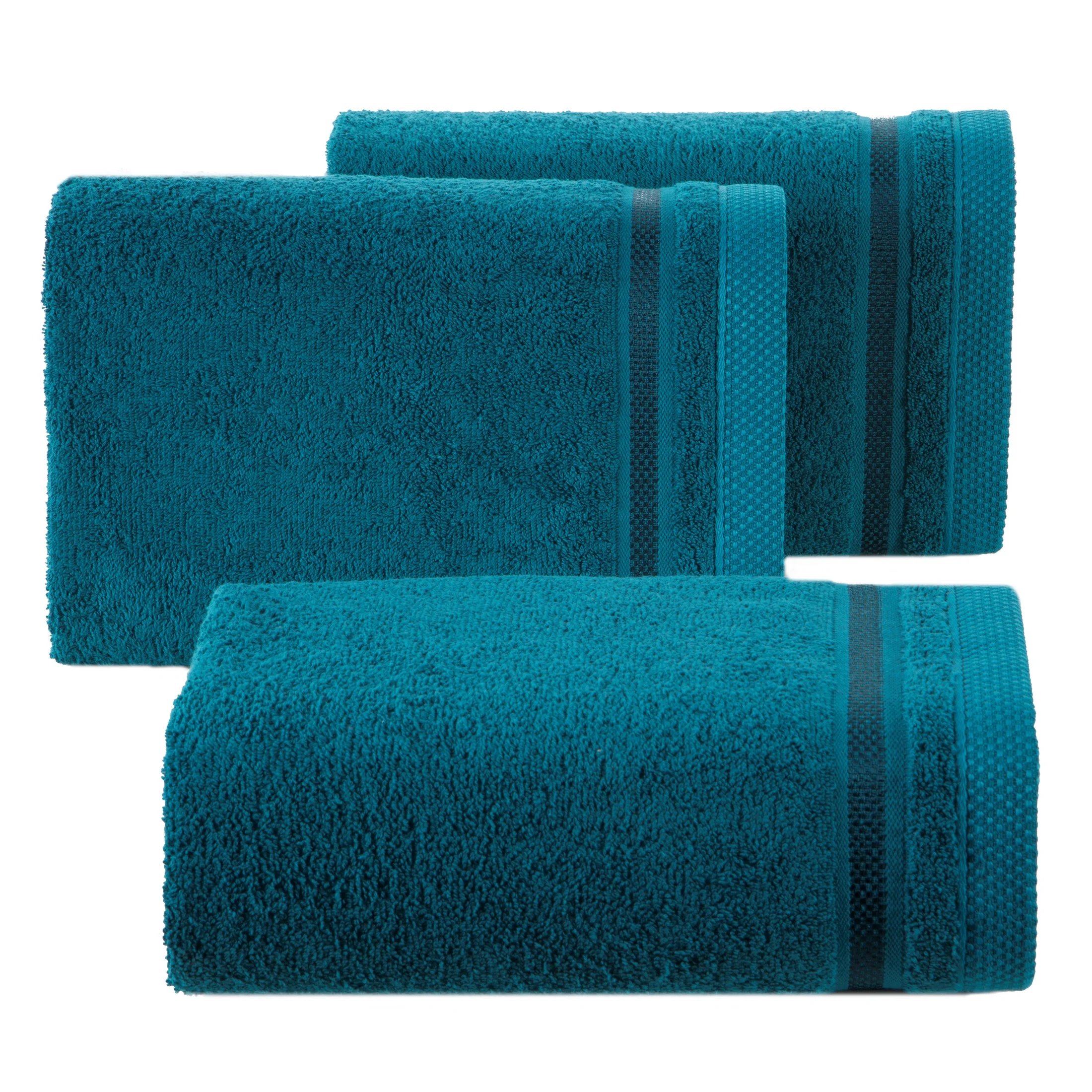 Ręcznik do rąk 30x50 cm bawełniany kolor turkusowy z bordiurą w paski 500 g/m2 ABBIE Eurofirany