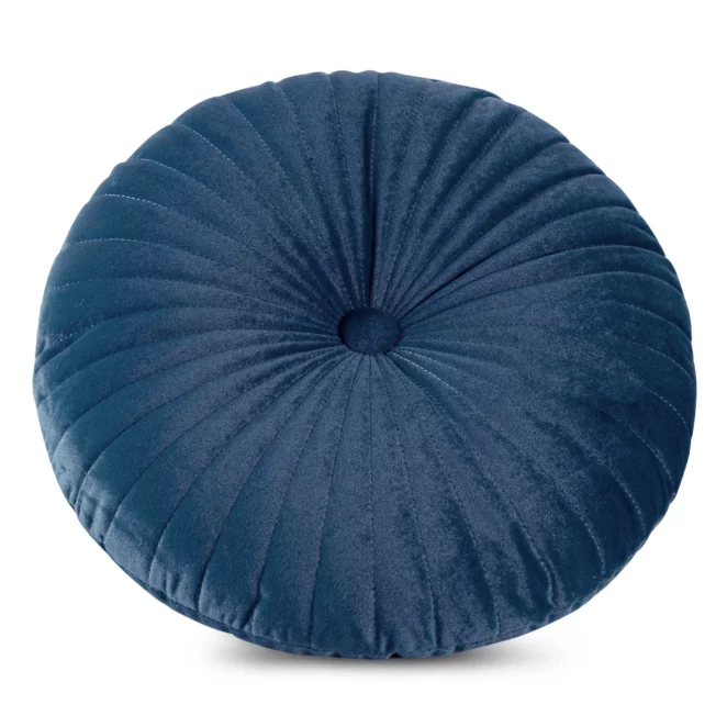 Poduszka okrągła średnica 40 cm welwetowa granatowa pikowana, z wypełnieniem VELVET 68 Eurofirany