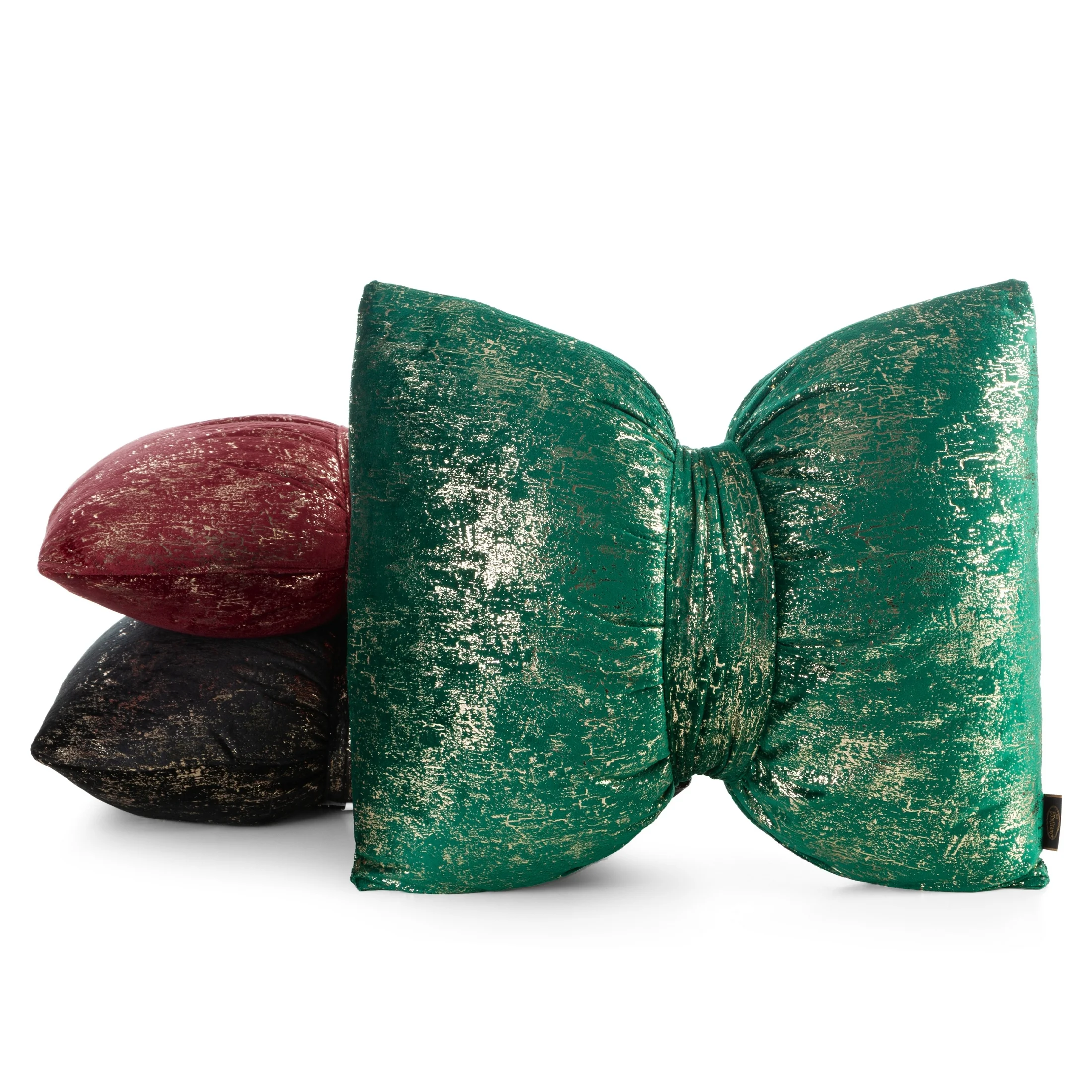 Poduszka 45x55 cm welwetowa kolor bordowy w kształcie kokardy z przecieranym lśniącym nadrukiem KODARDA 1 Eurofirany