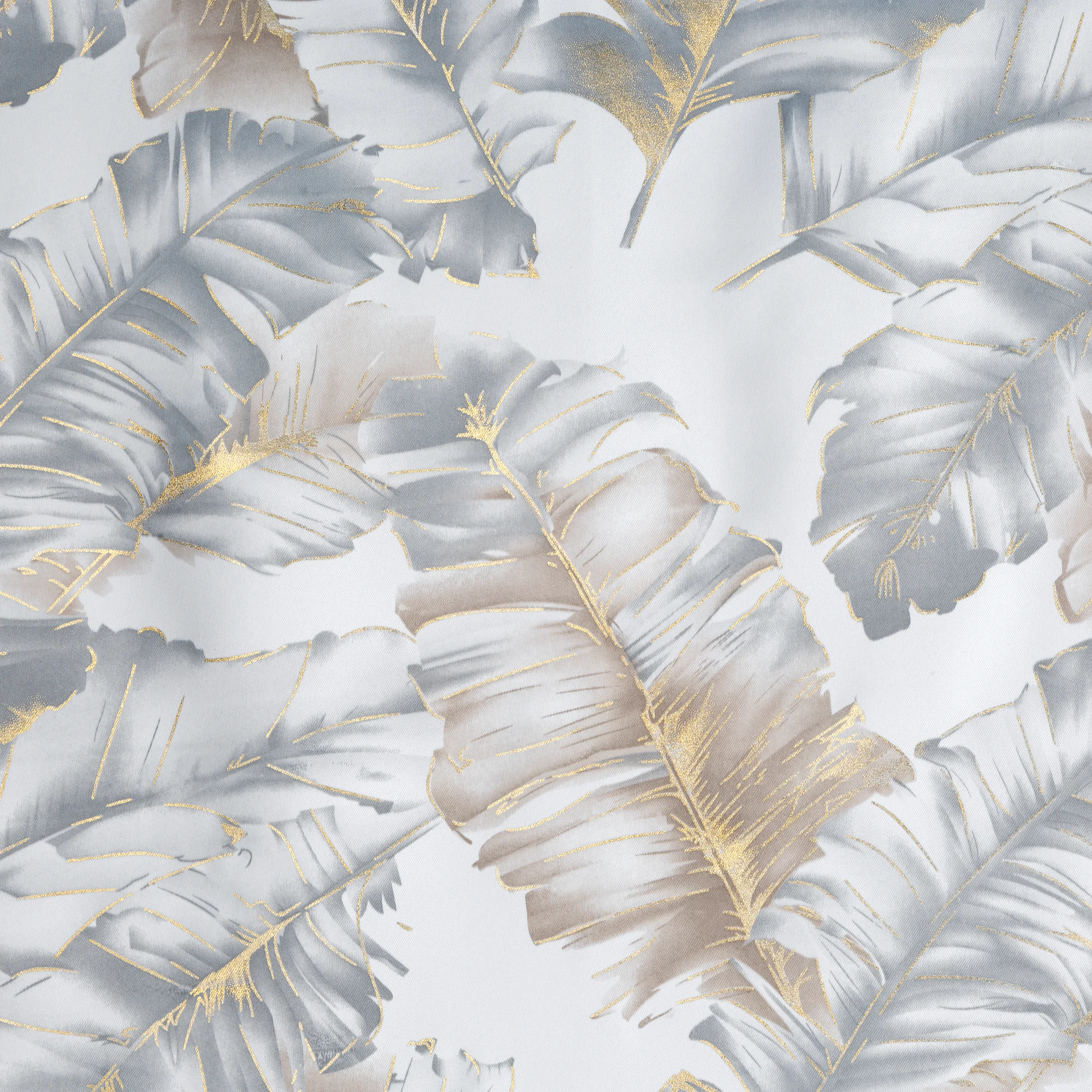 Zasłona srebrno szampańska zdobiona nadrukiem liści 140x250 cm przelotki - LAYLA3 Eurofirany