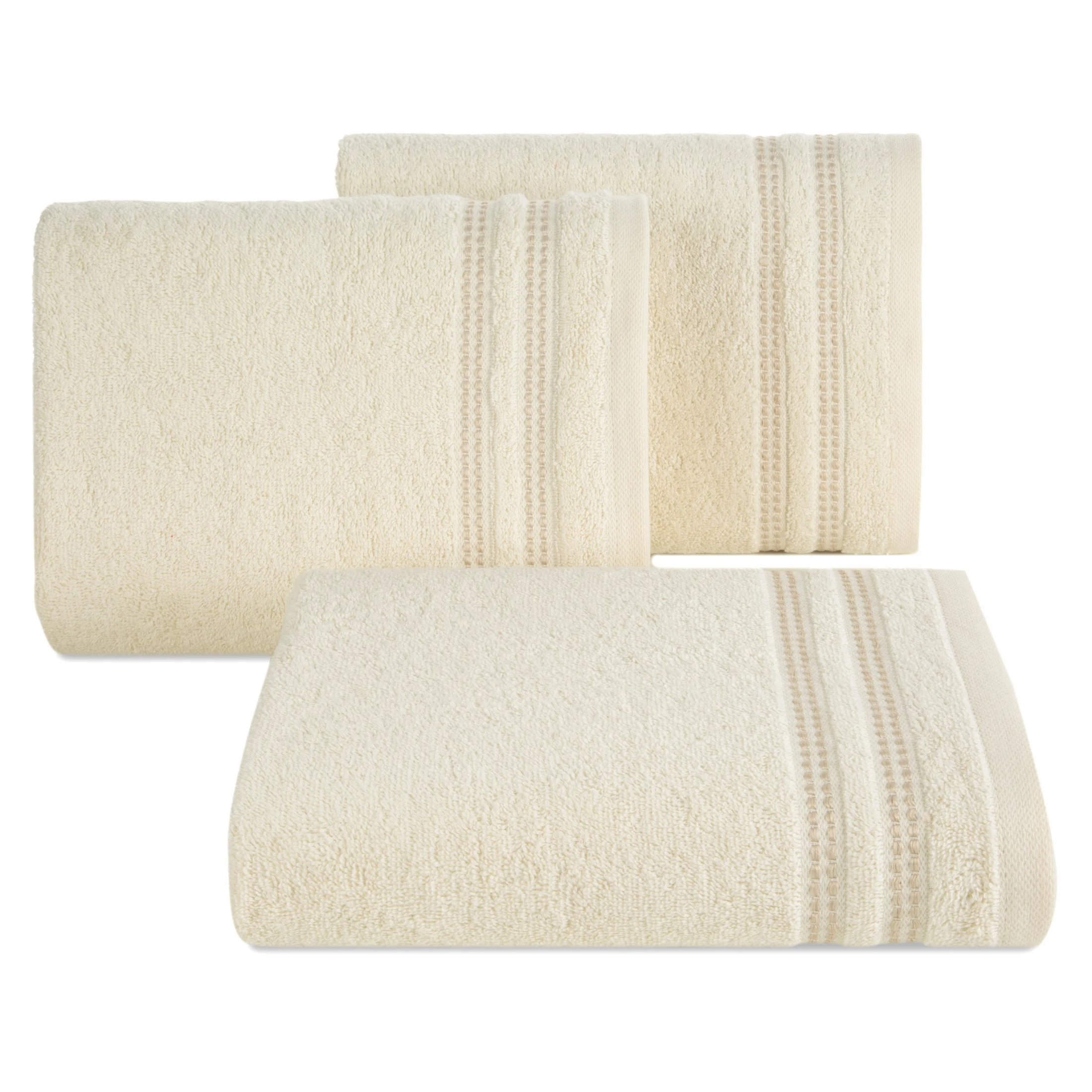Ręcznik kąpielowy 50x90 cm bawełniany kolor kremowy z subtelną bordiurą w paseczki 500 g/m2 ALLY Eurofirany