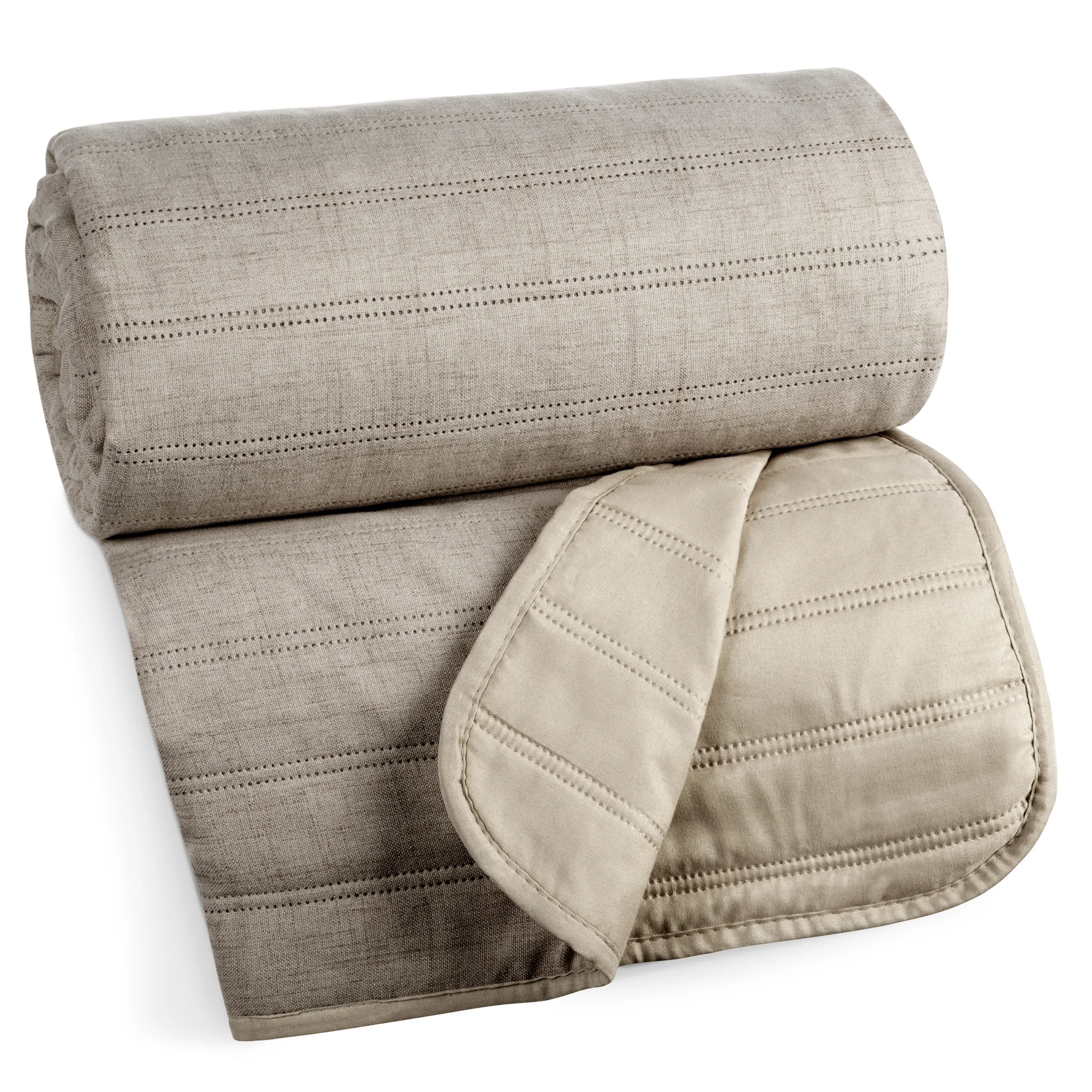 Narzuta imitująca len beżowa pikowana metodą hot press 170x210 cm SELEN Eurofirany