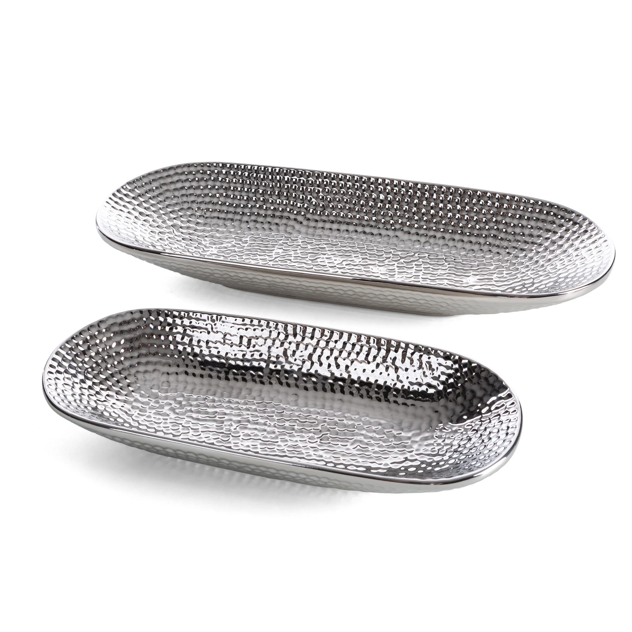 Patera dekoracyjna srebrna z ozdobnym wzorem 31x13x5 cm GREG Eurofirany