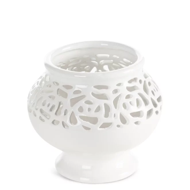 Wazon dekoracyjny kremowy wykończony ażurowym wzorem 16x14 cm CELIA Eurofirany