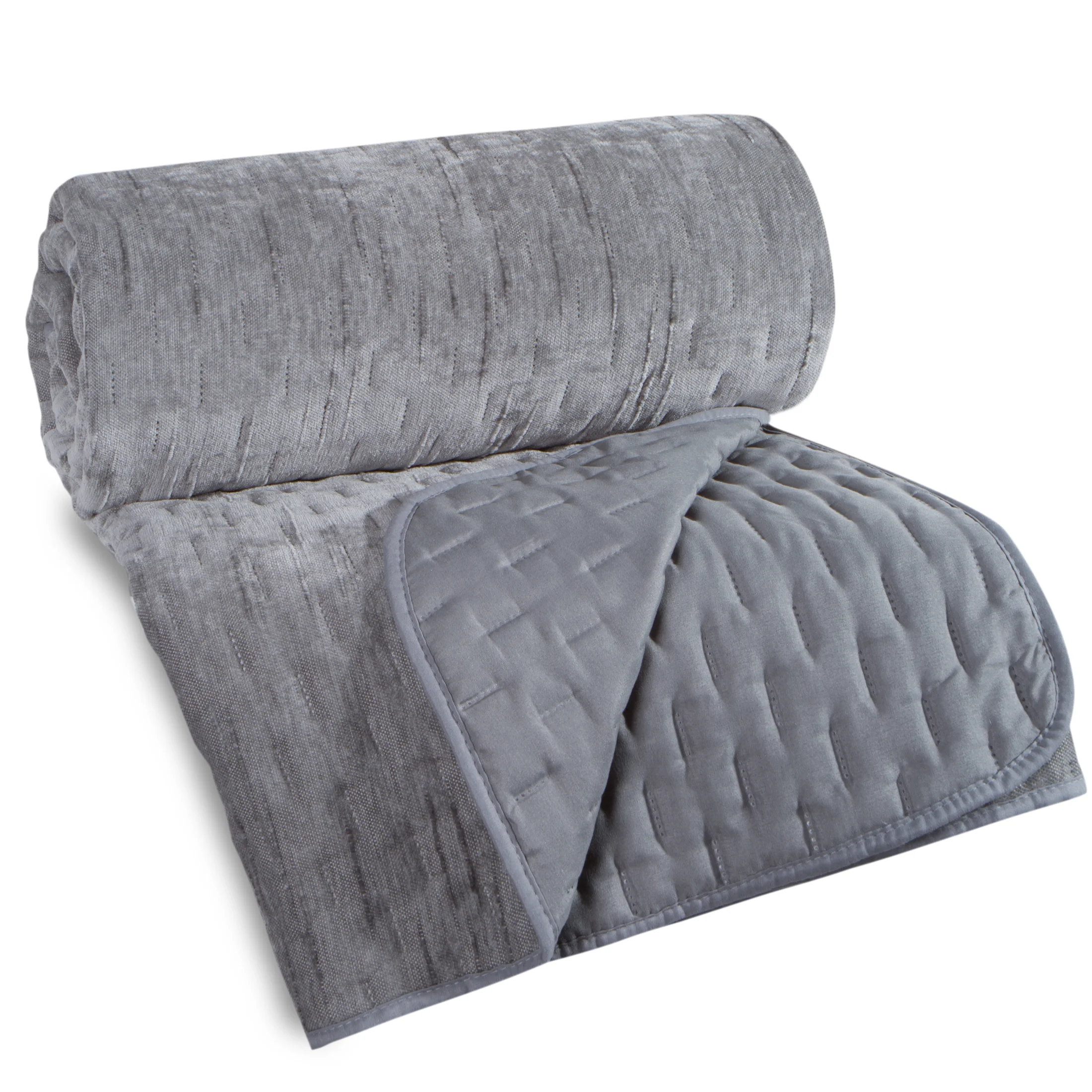 Narzuta szenilowa srebrna 220x240 cm pikowana metodą hot press HELEN1 Eurofirany