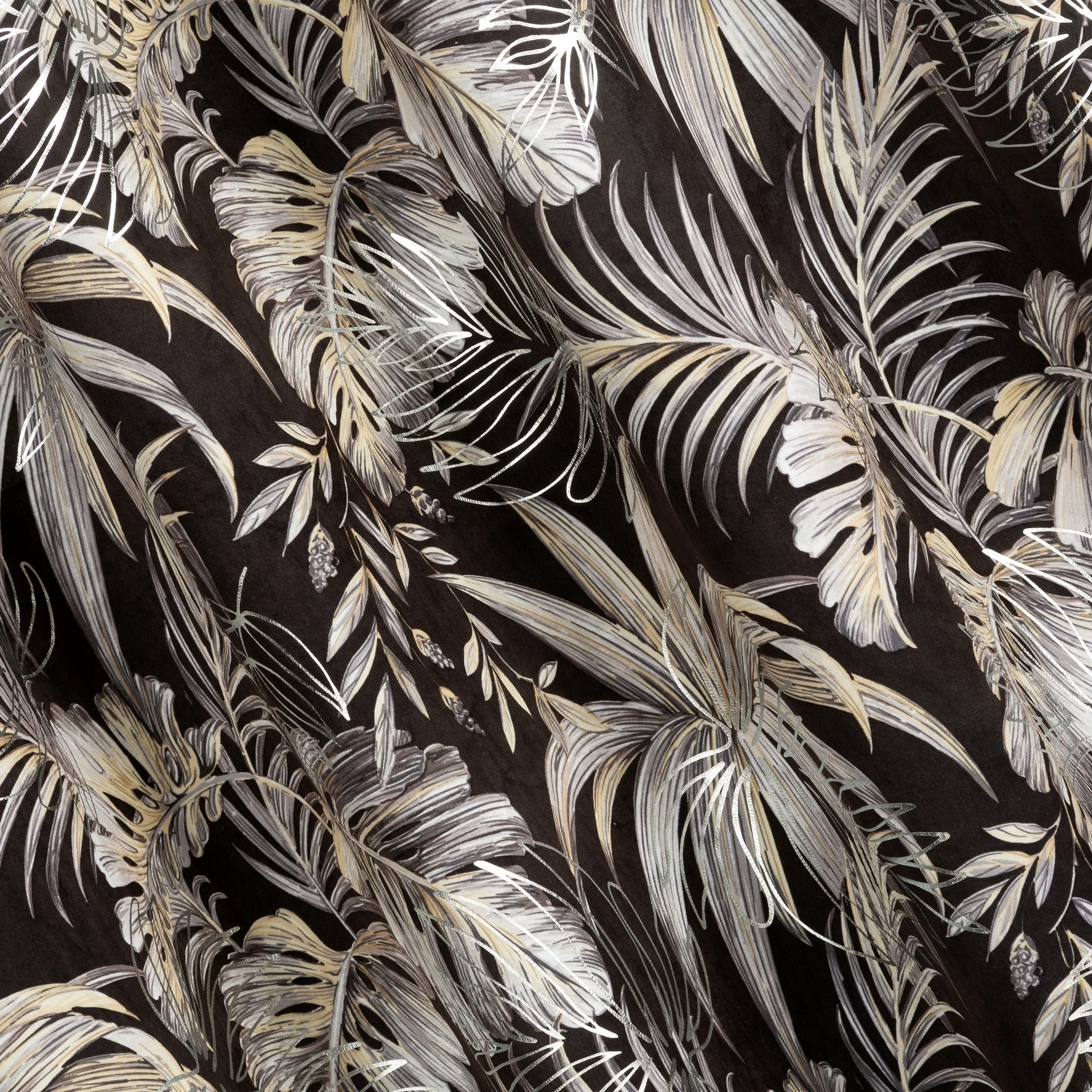 Zasłona czarno, srebrna w liście ze srebrnym akcentem,welwetowa 140x270 cm taśma RODOS Eurofirany