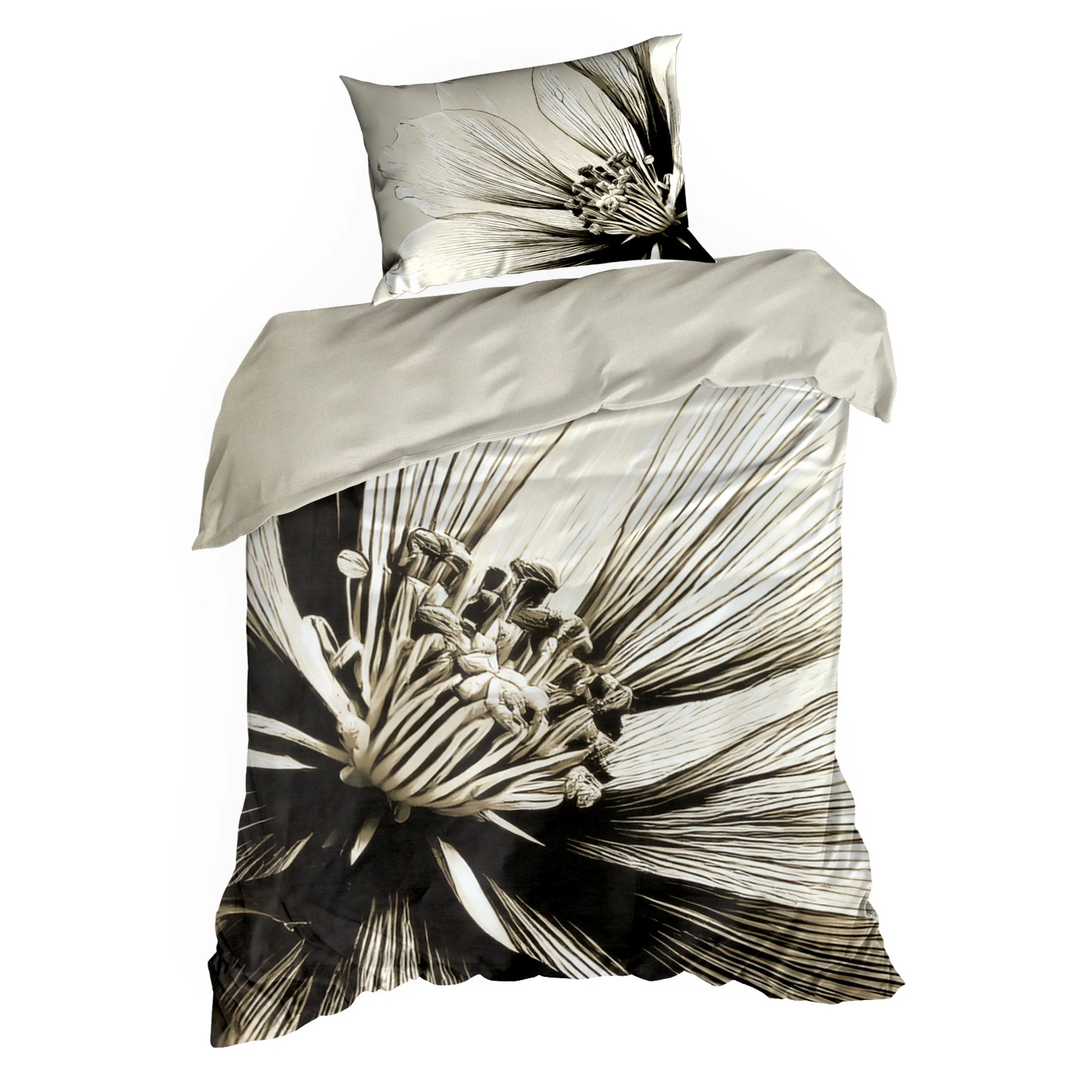 Pościel 140x200 cm z satyny bawełnianej kolor jasnobeżowy, brązowy z motywem roślinnym SPRING 78 Eurofirany