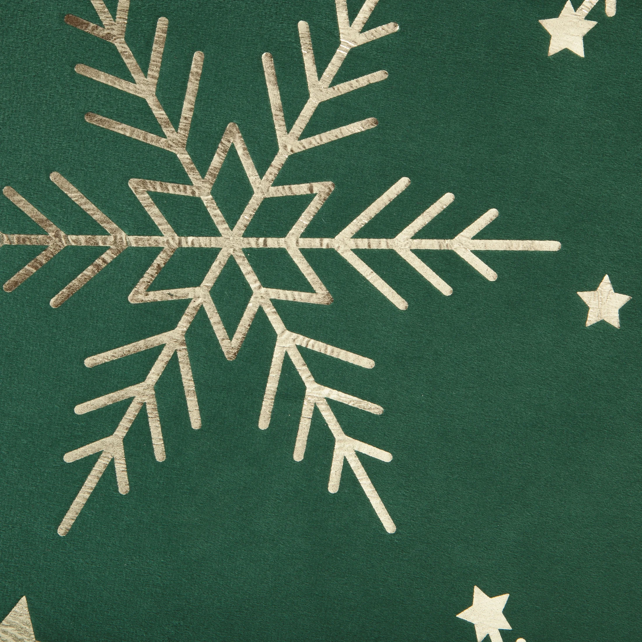 Obrus świąteczny 85x85 cm ciemnozielony, szampański welwetowy zdobiony błyszczącym nadrukiem Eurofirany