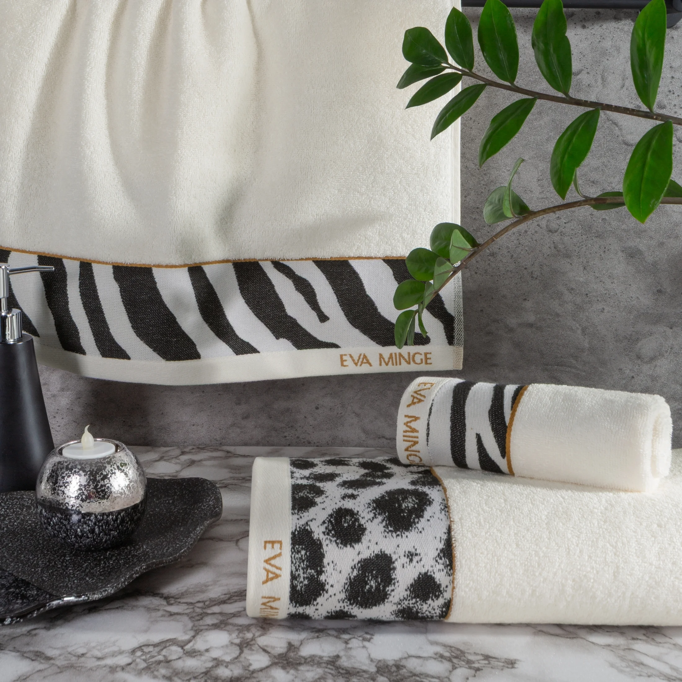 Zestaw ręczników bawełnianych 3 szt kolor kremowy ,czarny 500 g/m2 Eva Minge 22 Eurofirany