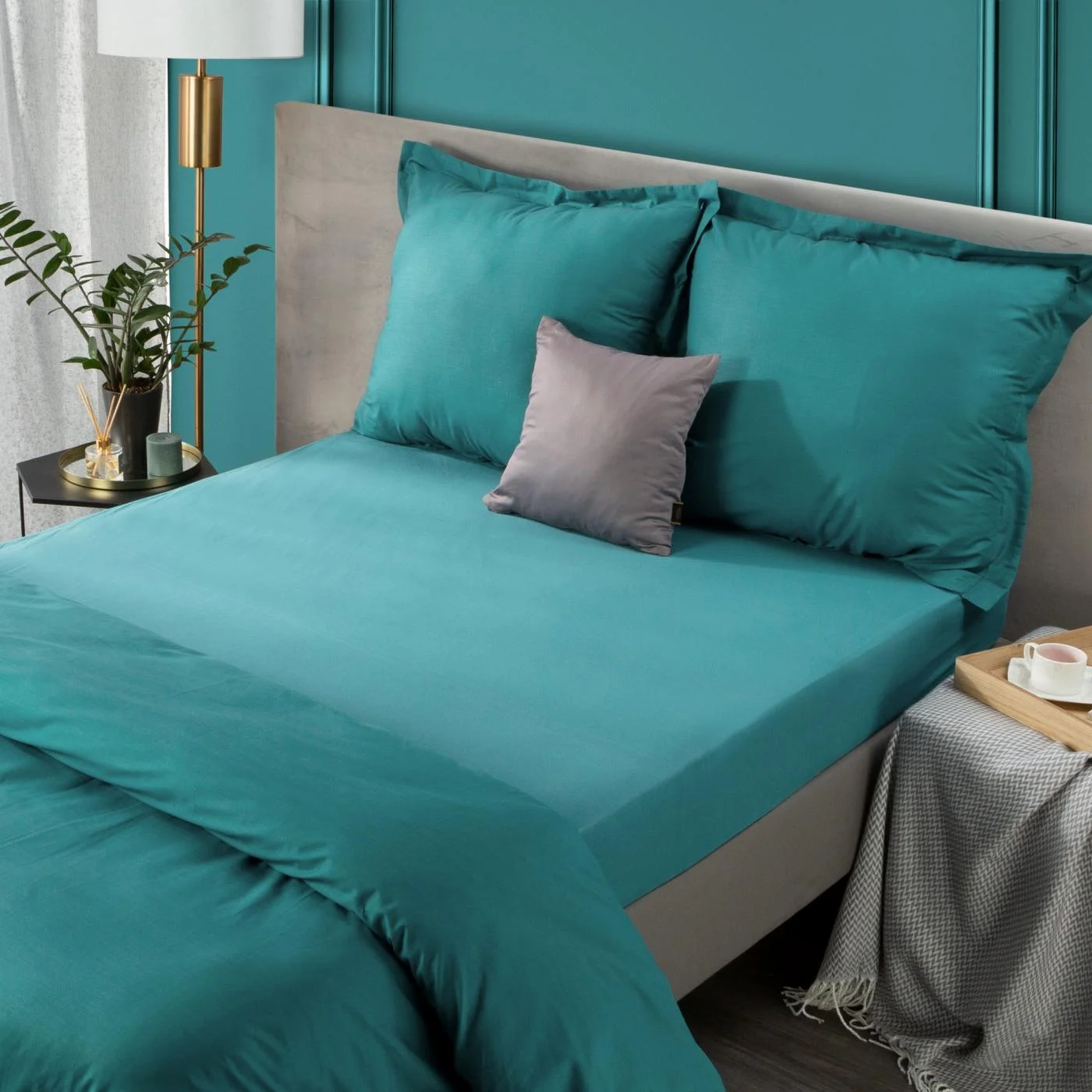 Prześcieradło jersey z gumką 90x200 cm z bawełny kolor turkusowy 140 g/m2 ADELA Eurofirany