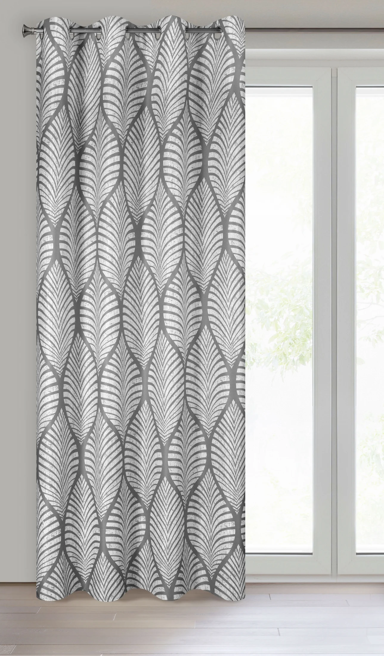 Eloisa stalowa zasłona zaciemniająca dimout ornamentowym wzorem 140x250 cm na przelotkach