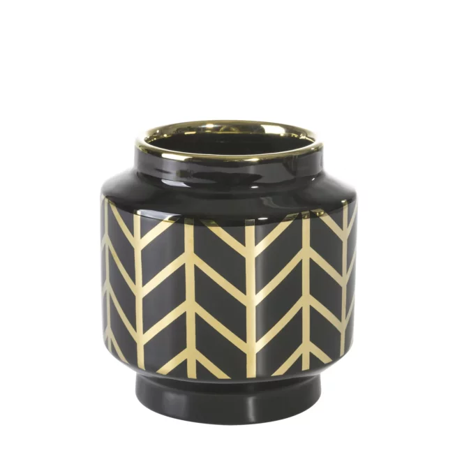 Wazon ceramiczny czarno-złoty z geometrycznym wzorem średnica 12x13 cm Eurofirany