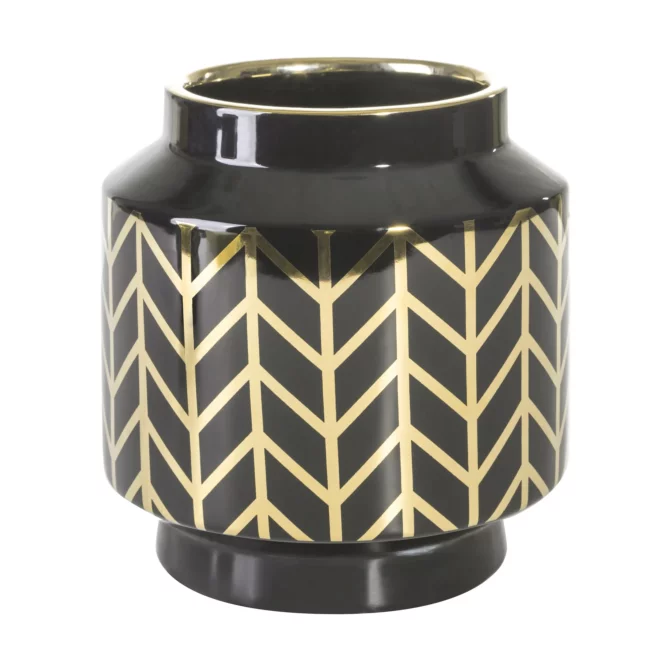 Wazon ceramiczny czarno-złoty z geometrycznym wzorem średnica 18x19 cm Eurofirany