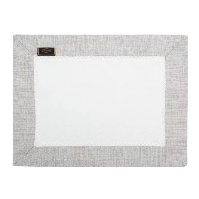 Komplet serwet 4 szt biało, srebrny 30x40 cm EMMA z mereżką i ozdobną listwą 4 szt