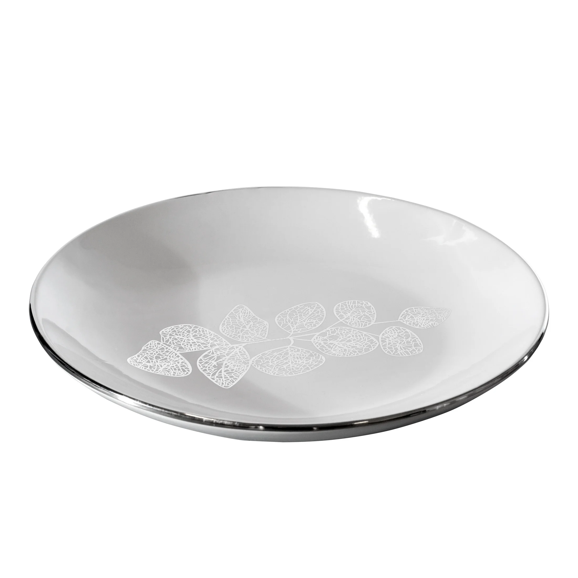 Patera ceramiczna biała ERIKA ze srebrnymi listkami 28x4 cm Eurofirany