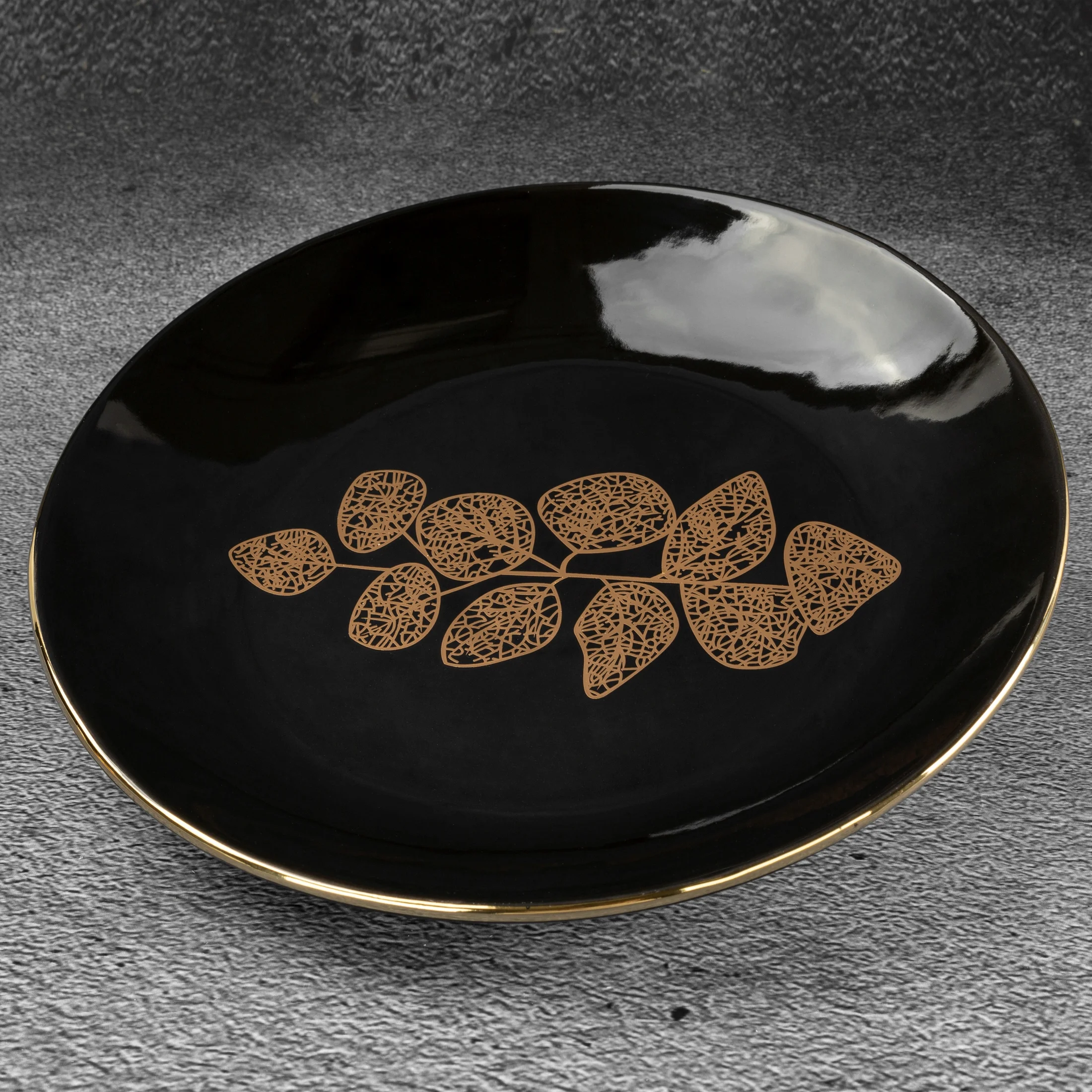 Patera ceramiczna czarna ERIKA ze złotymi listkami 28x4 cm Eurofirany