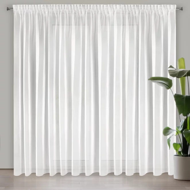 Firana biała z lekkiej i błyszczącej tkaniny 400x250 cm taśma ESEL ELLA LINE Eurofirany