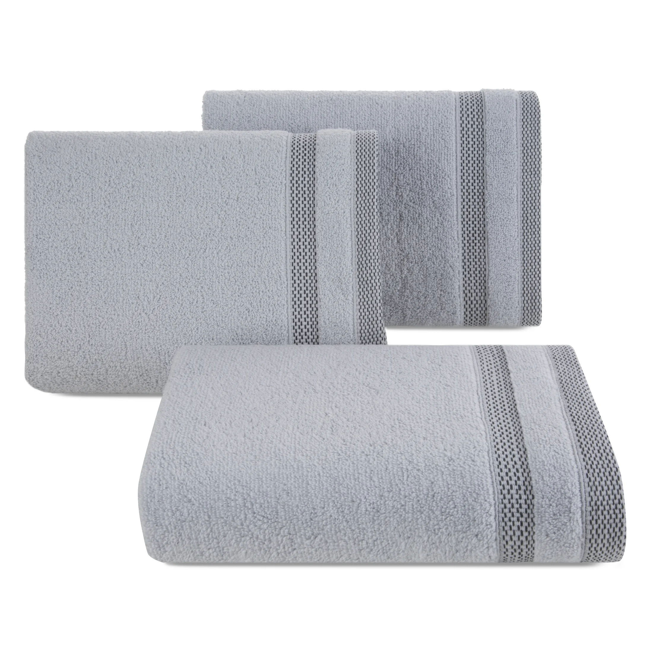 Ręcznik do rąk 30x50 cm bawełniany kolor srebrny zero twist z bordiurą w paski 400 g/m2 RIKI Eurofirany