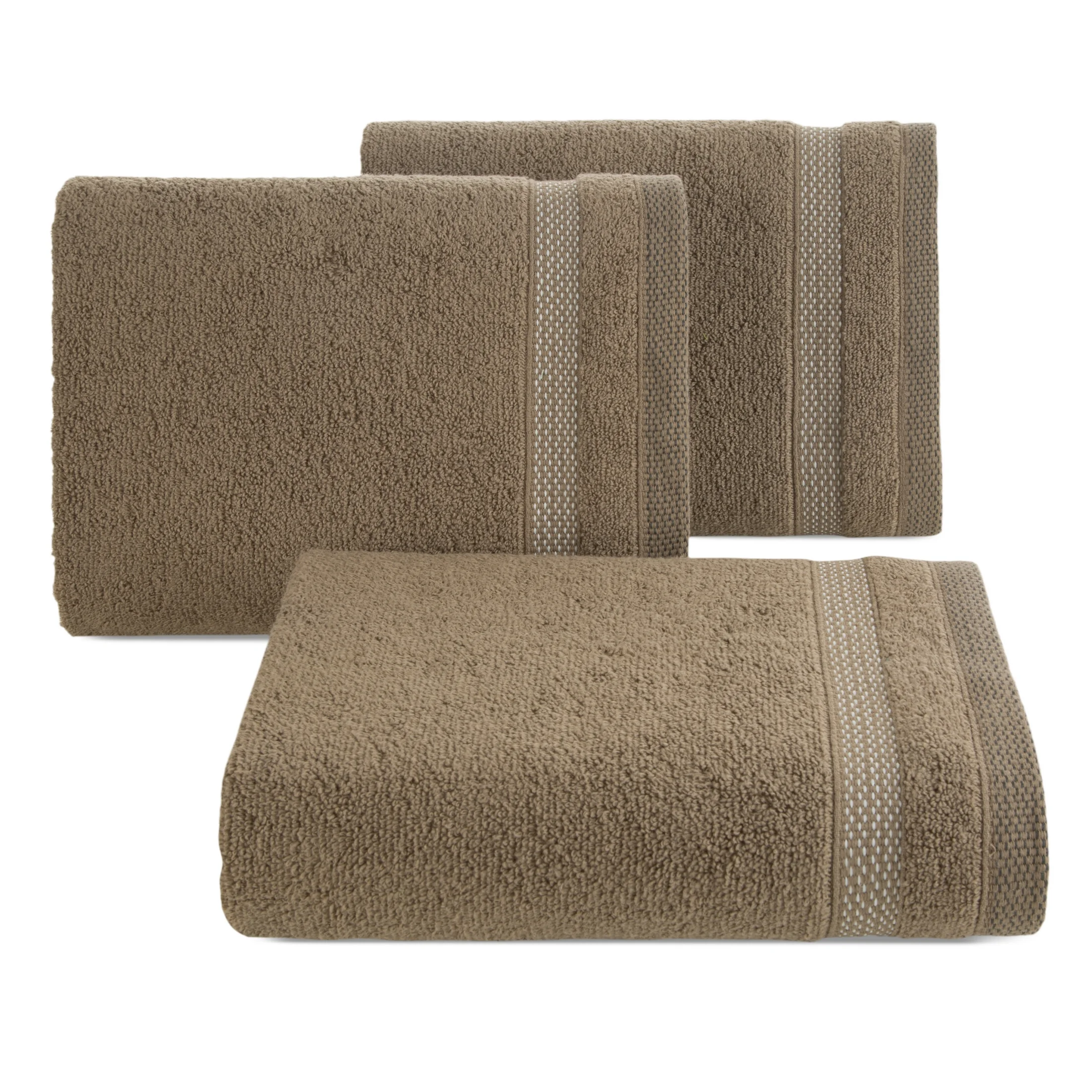 Ręcznik do rąk 30x50 cm bawełniany kolor jasnobrązowy zero twist z bordiurą w paski 400 g/m2 RIKI Eurofirany