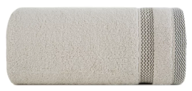 Ręcznik kąpielowy 50x90 cm bawełniany kolor beżowy zero twist z bordiurą w paski 400 g/m2 RIKI Eurofirany