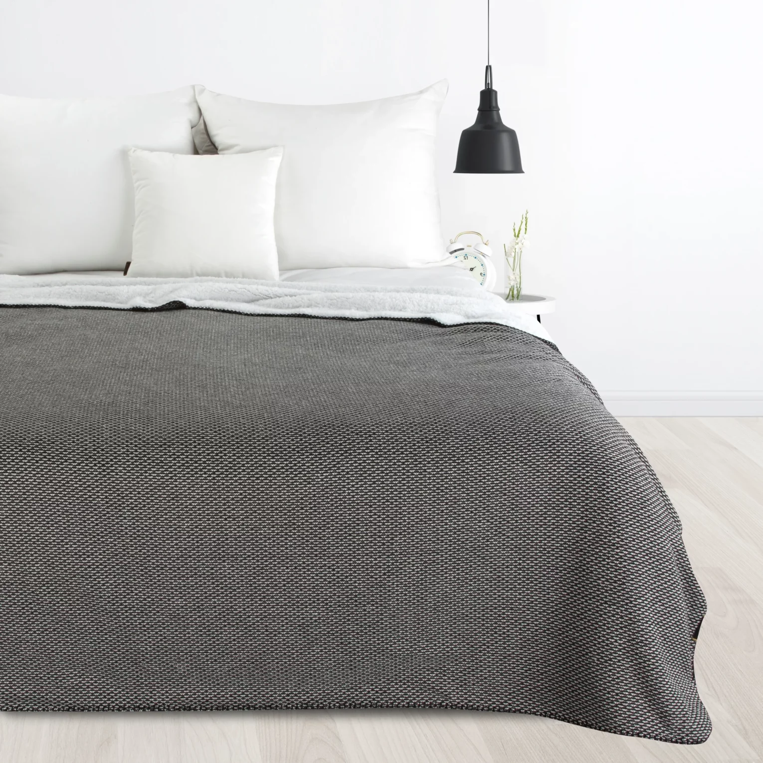 Koc bukla 150x200 cm czarno, biały dwustronny PANDA EUROFIRANY PREMIUM Eurofirany