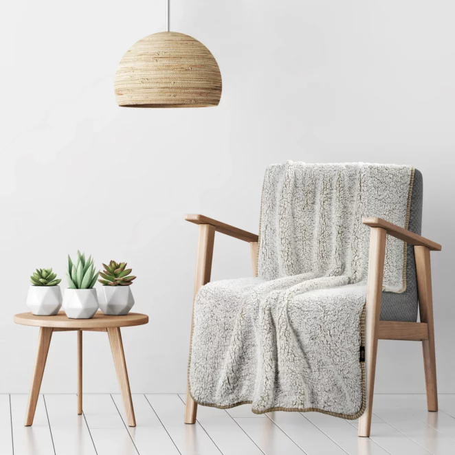 Narzuta, koc bukla na fotel 70x160 cm beżowo, biały z miękkiej tkaniny KOALA EUROFIRANY PREMIUM