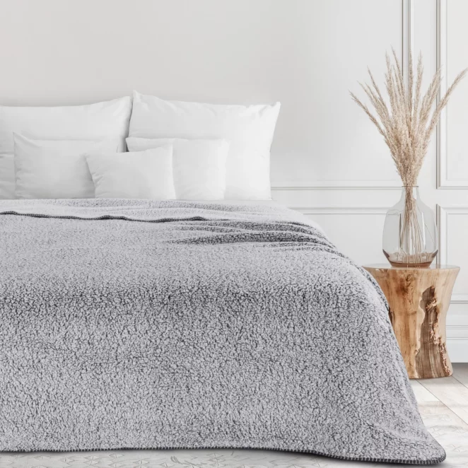 Koc bukla 150x200 cm stalowo, biały z miękkiej tkaniny KOALA EUROFIRANY PREMIUM