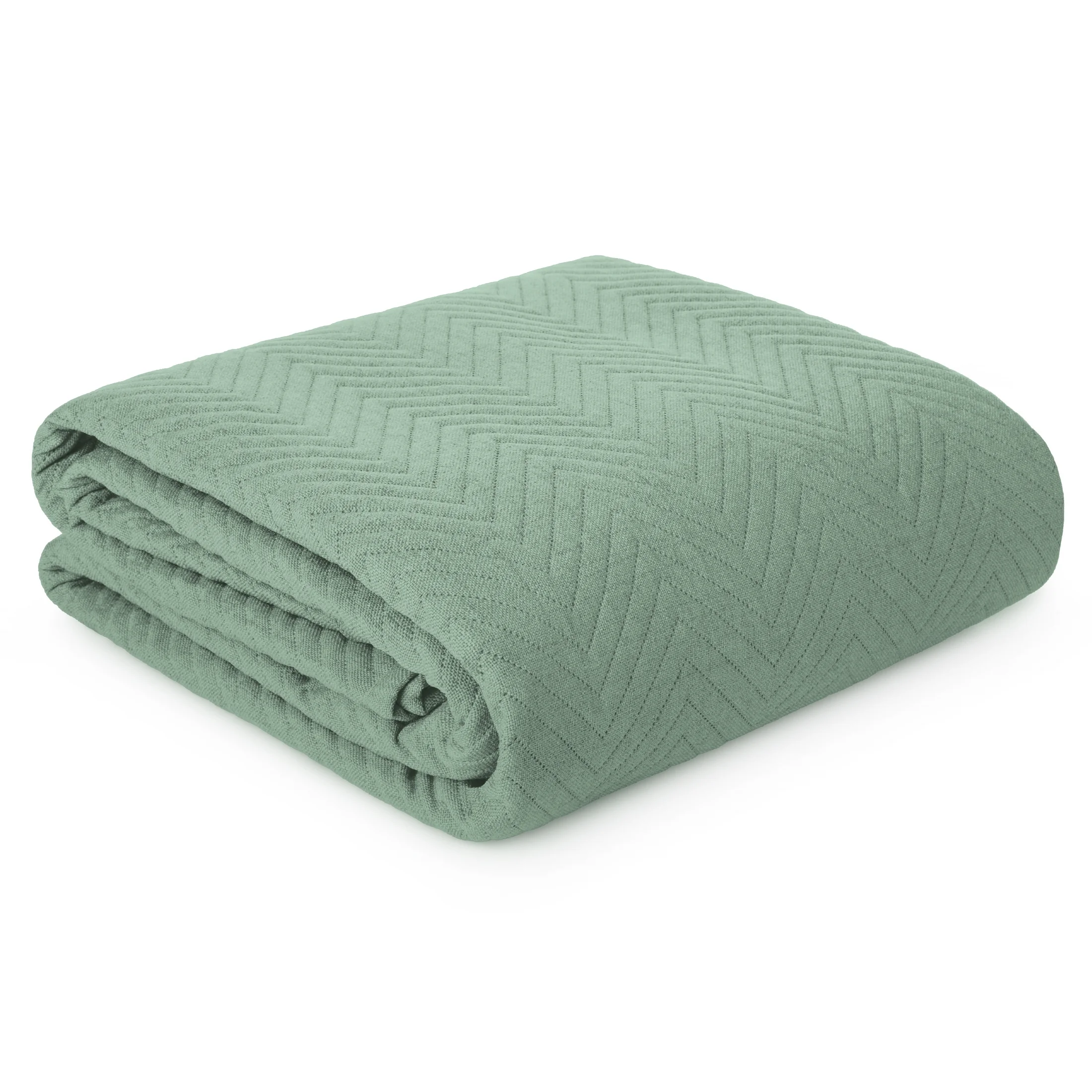 Narzuta z tkaniny o strukturze lnu zielona 200x220 cm pikowana w wzór jodełki LEN 3 EUROFIRANY PREMIUM