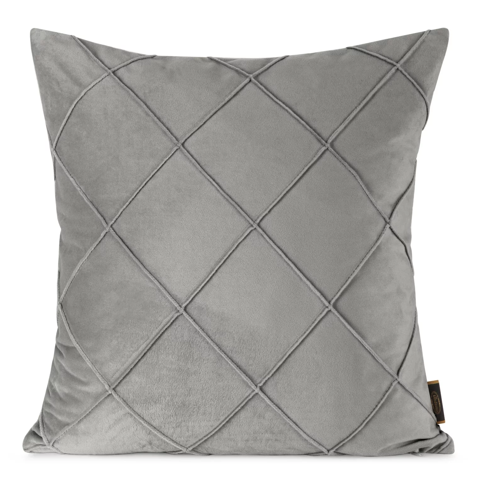 Poszewka na poduszkę 45x45 cm welwetowa z ozdobnym geometrycznym przeszywanym wzorem srebrna NALA EUROFIRANY PREMIUM