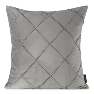 Poszewka na poduszkę 45x45 cm welwetowa z ozdobnym geometrycznym przeszywanym wzorem srebrna NALA EUROFIRANY PREMIUM