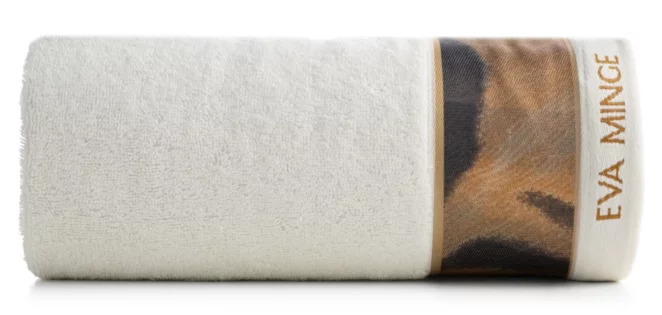 Ręcznik kąpielowy 50X90 cm bawełniany kolor kremowy, czarny z designerską bordiurą 500 g/m2 EVA 23 Eva Minge Eurofirany