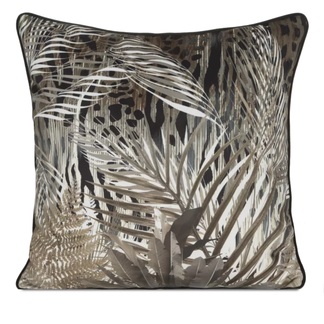 Poszewka na poduszkę 60x60 cm welwetowa z designerskim nadrukiem i wypustką na brzegach czarno, brązowa EVA 17 A EVA MINGE Eurofirany