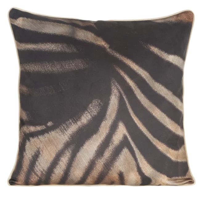Poszewka na poduszkę 60x60 cm welwetowa z designerskim nadrukiem i wypustką na brzegach czarno, brązowa EVA MINGE Eurofirany