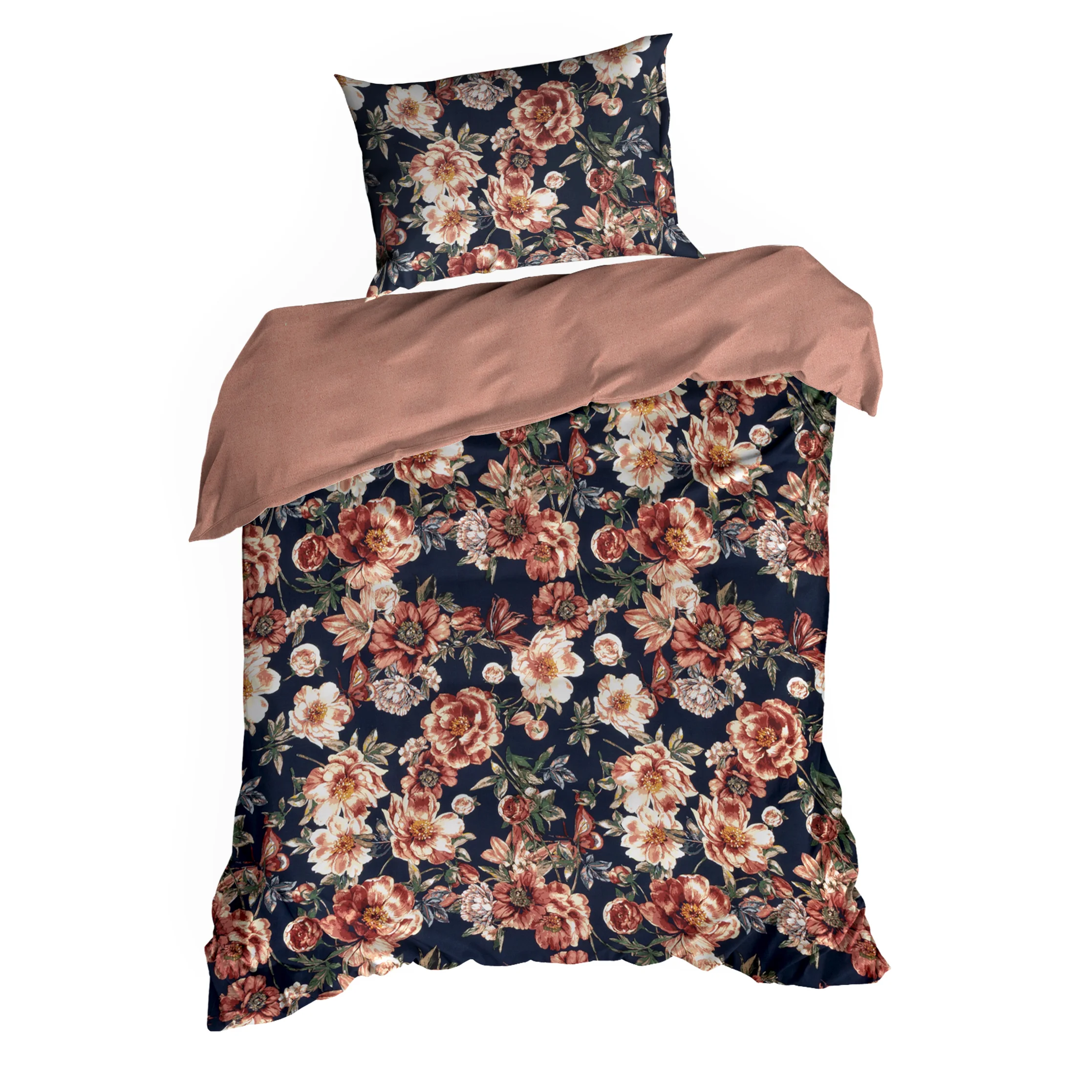 Pościel 140x200 cm z satyny bawełnianej kolor czarno, ceglasty z motywem kwiatów SPRING 79 Eurofirany