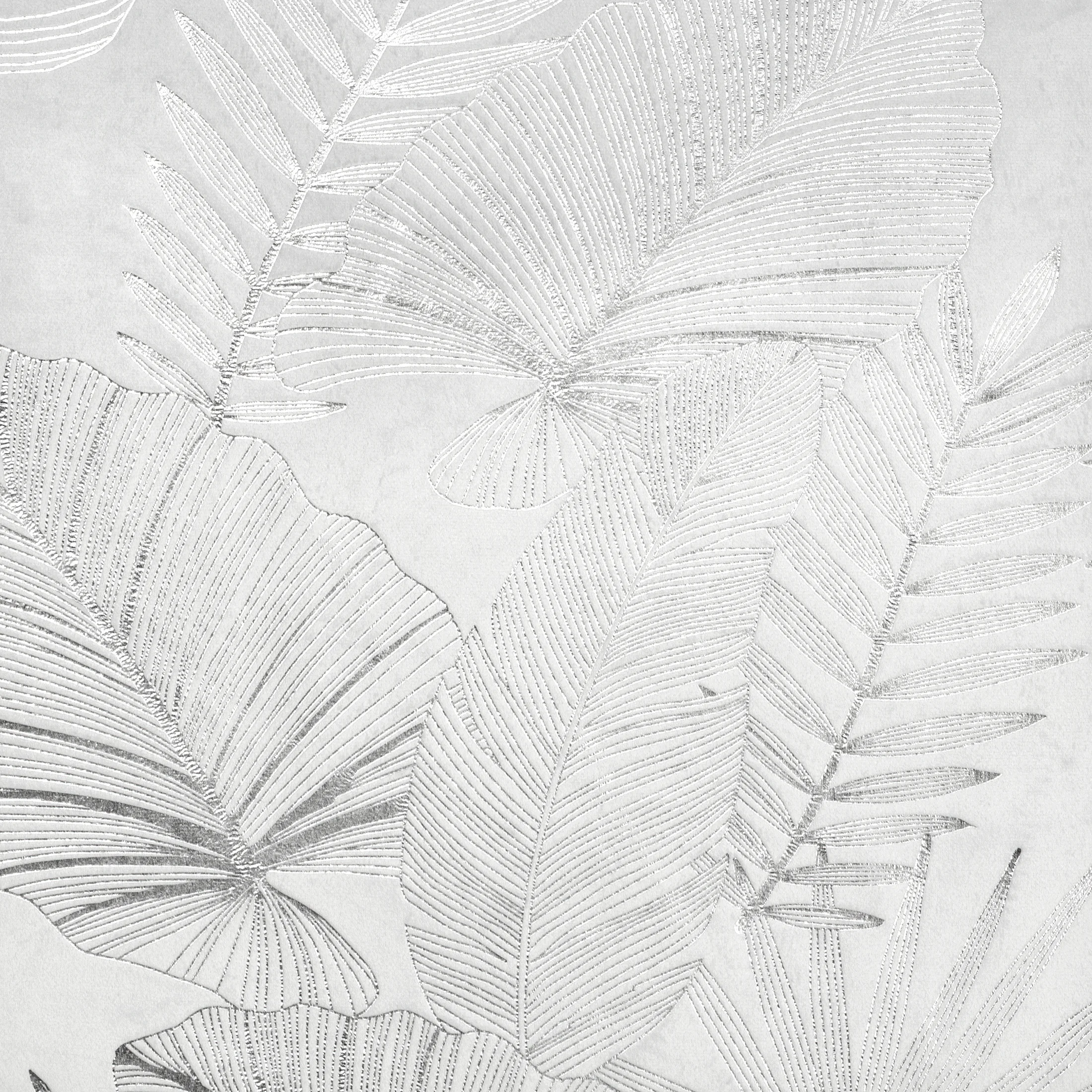 Zasłona biało, srebrna zdobiona błyszczącym motywem egzotycznych liści 140x250 cm przelotki - ZARIA - Eurofirany