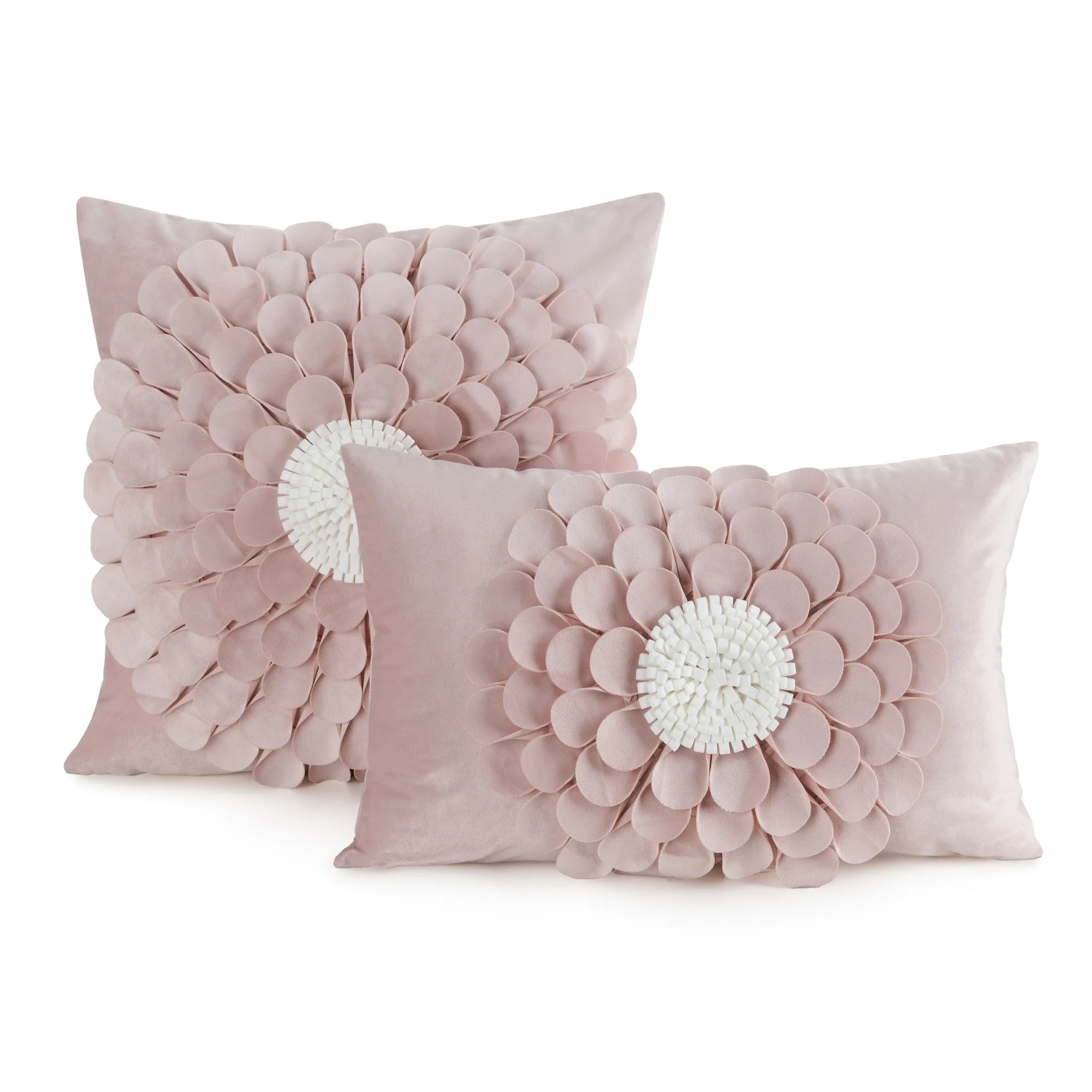 Poszewka na poduszkę 30 x 50 cm z welwetu kolor pudrowy zdobiona kwiatem 3D FLORES 2 Eurofirany