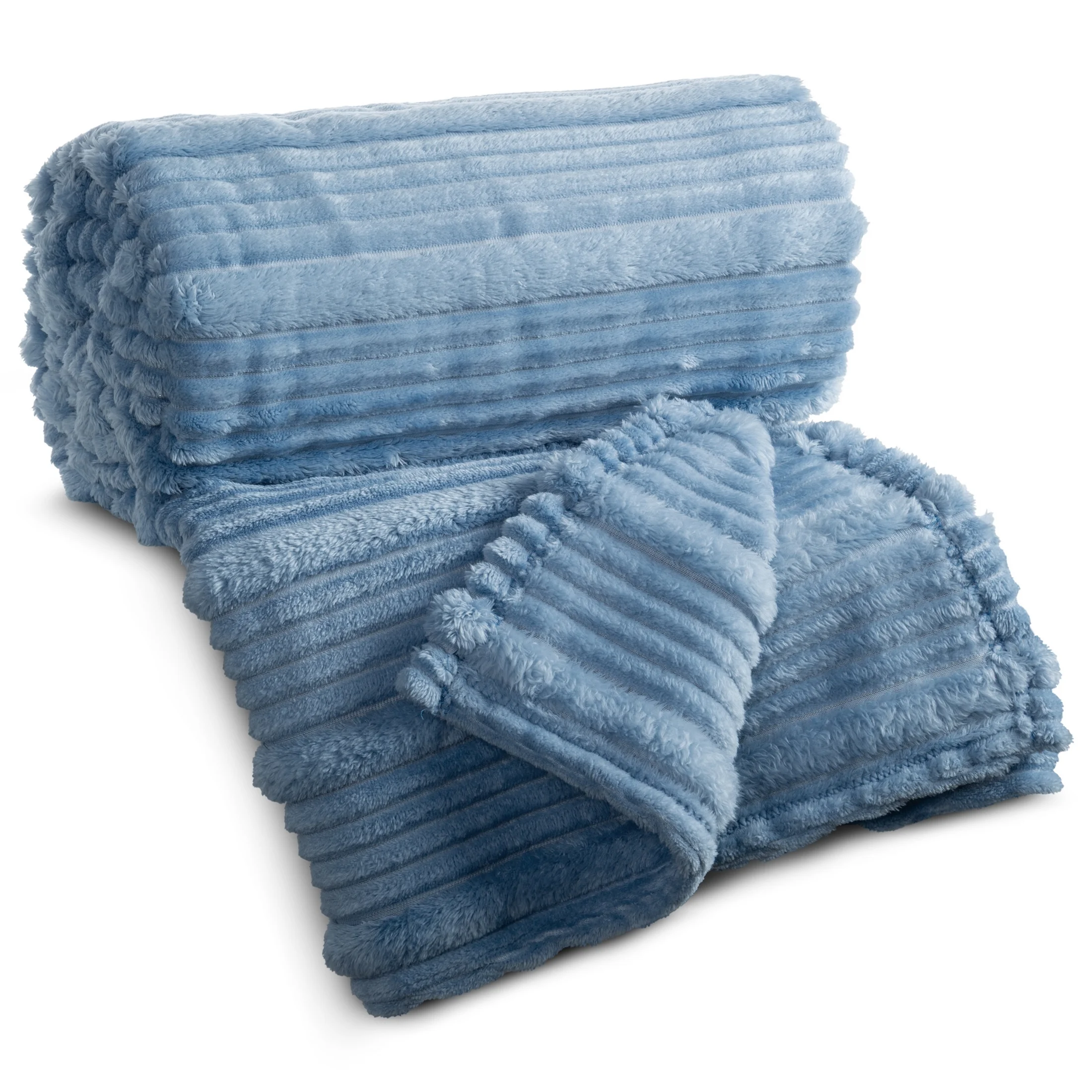 Koc 150x200 cm niebieski, typu flano z wzorem 3D NINA Eurofirany