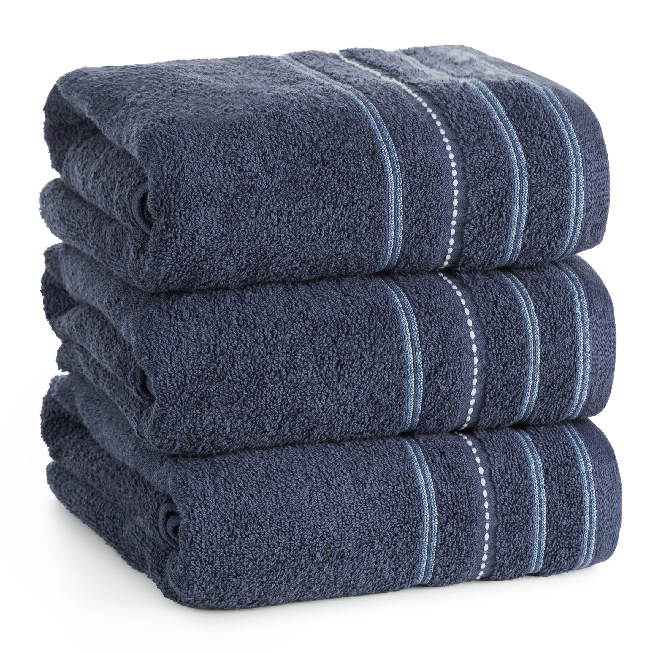 Ręcznik kąpielowy 70x140 cm bawełniany kolor granatowy zdobiony kontrastującymi pasami 500 g/m2 VENTO Eurofirany