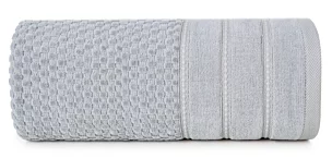 Ręcznik kąpielowy 50x90 cm bawełniany kolor srebrny z ozdobną bordiurą w paseczki 500 g/m2 ADORE Eurofirany