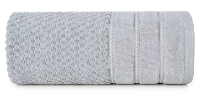 Ręcznik do rąk 30x50 cm bawełniany kolor srebrny z ozdobną bordiurą w paseczki 500 g/m2 ADORE Eurofirany