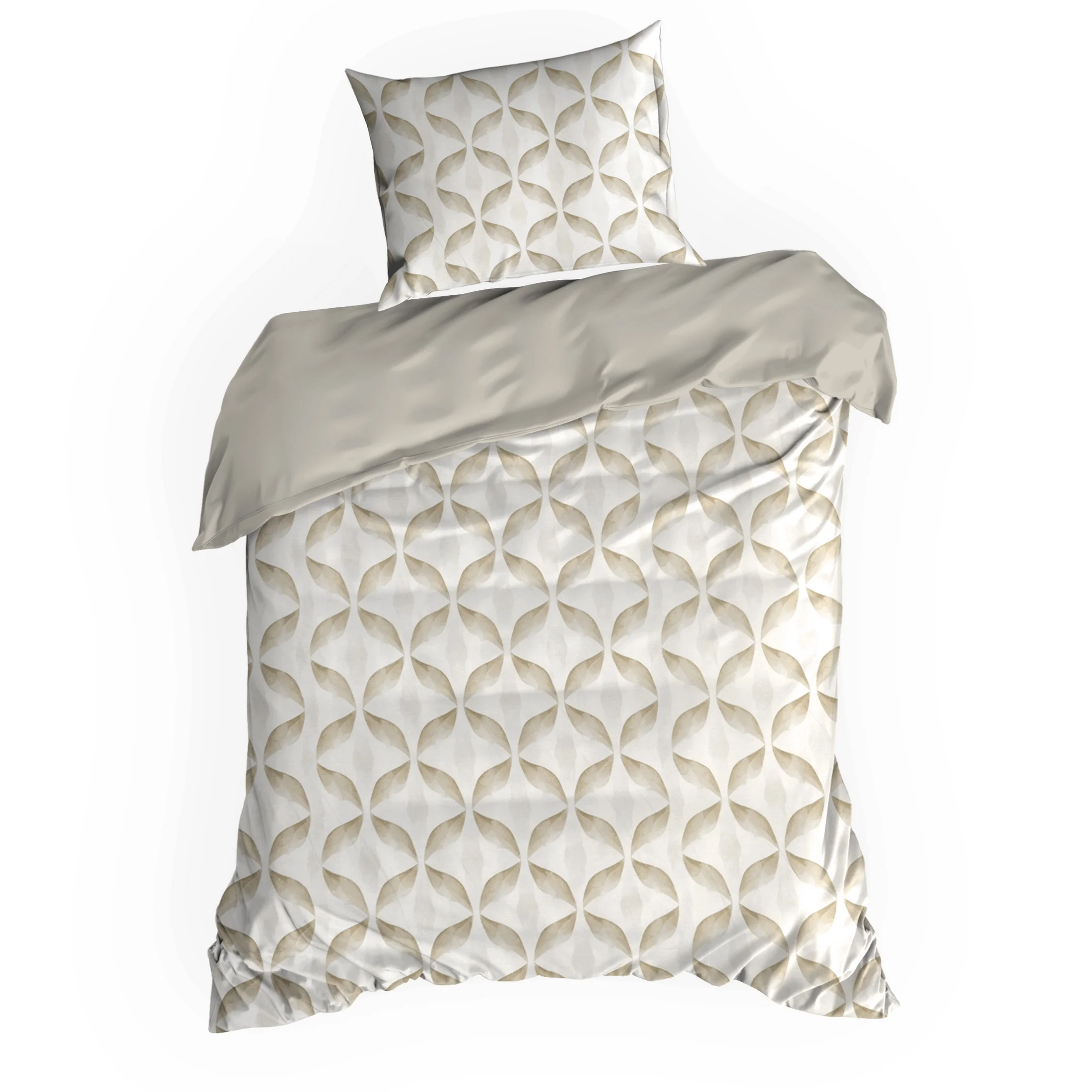 Pościel 140x200 cm komplet 2 częściowy satyna bawełniana kolor beżowy, kremowy zdobiony motywem geometrycznym SPRING 103 Eurofirany