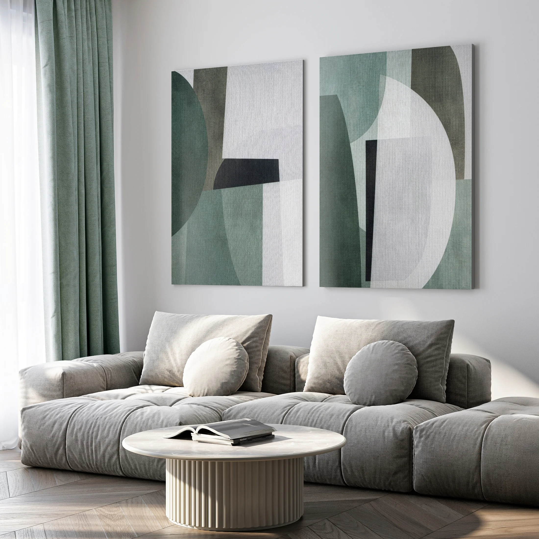 Obraz abstarkcja beżowo, oliwkowy ręcznie malowany na płótnie 80x100 cm Eurofirany