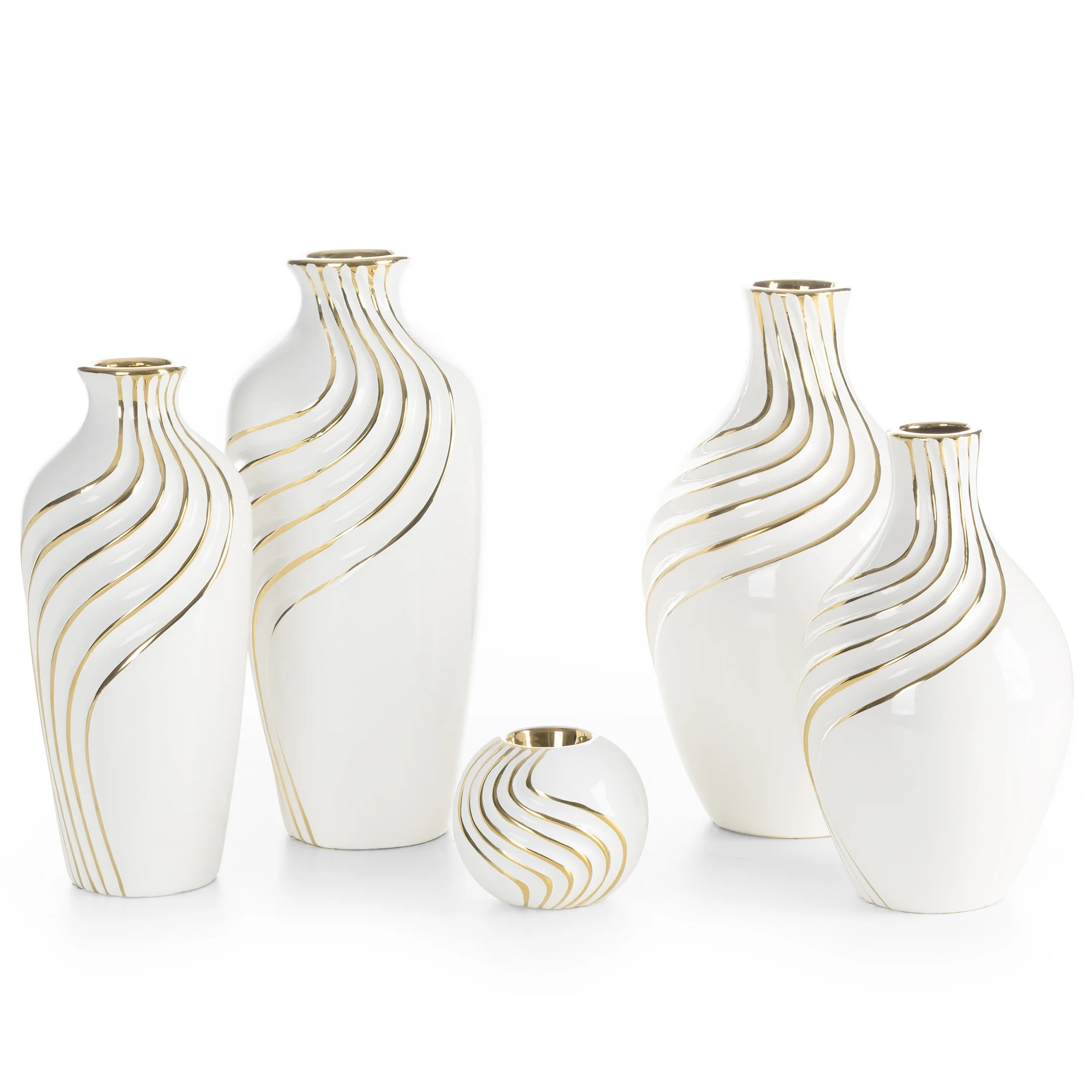 Wazon dekoracyjny biało, złoty zdobiony subtelnymi liniami 17x30 cm ESTELA Eurofirany