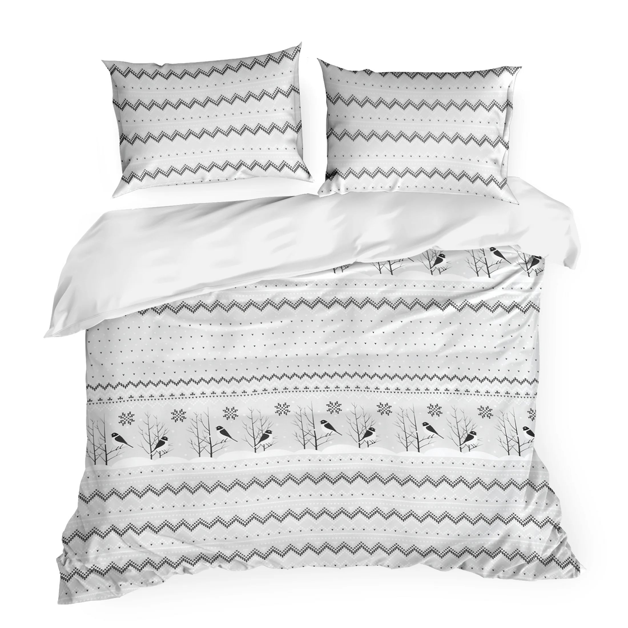 Pościel świąteczna 220x200 cm z satyny bawełnianej, kolor biały, stalowy zdobiona subtelnym nadrukiem TASHA Eurofirany