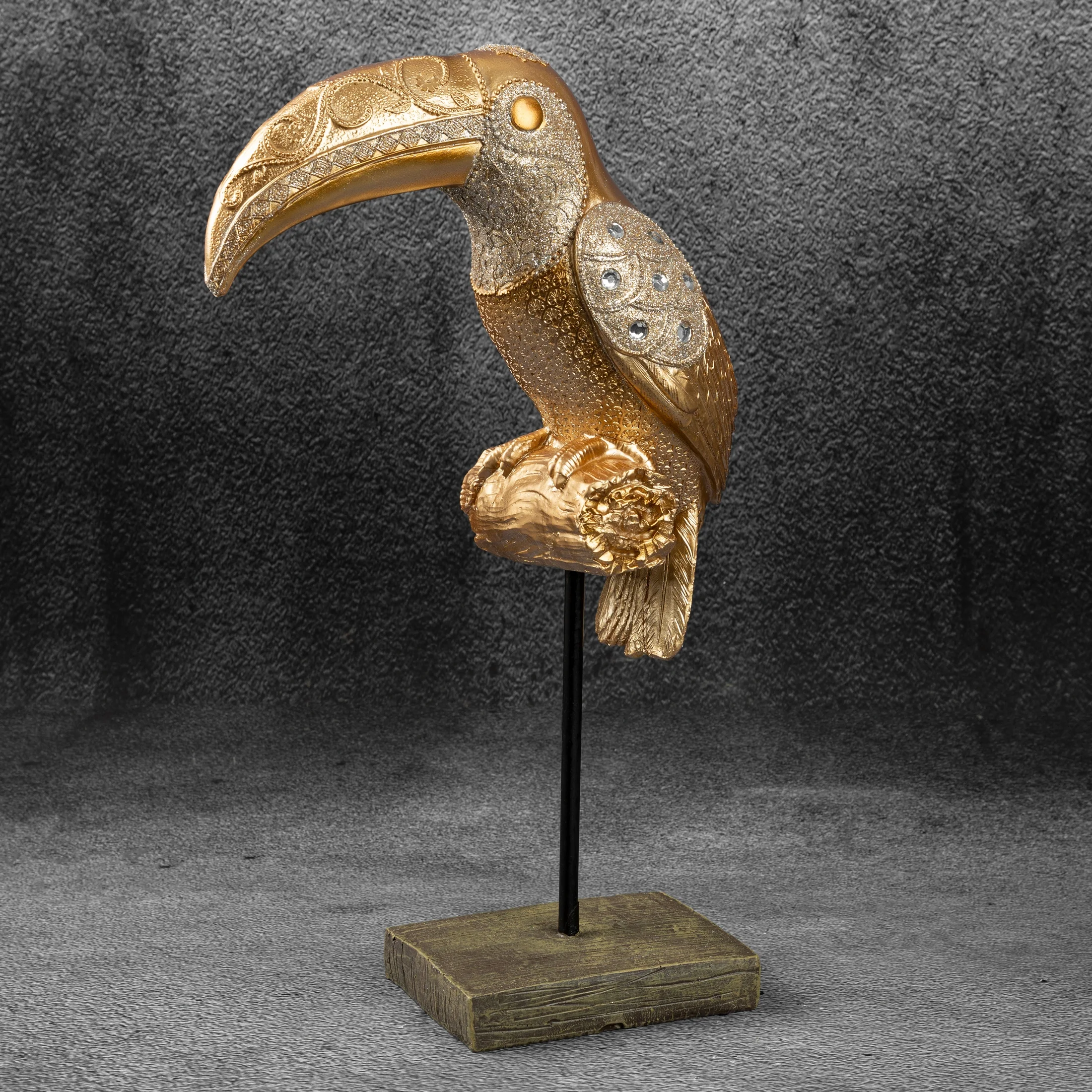 Figurka złoto-szara tukan styl orientalny 23x12x40 cm Eurofirany