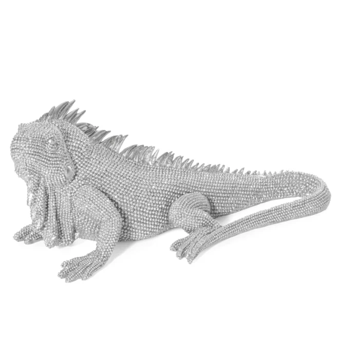 Figurka srebrna iguana o drobnym strukturalnym wzorze 31x15x12 cm ELDO 1 Eurofirany
